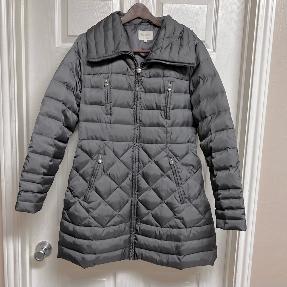 Laundry By Shelli Segal L Gray Belted Water Resistant Down Puffer